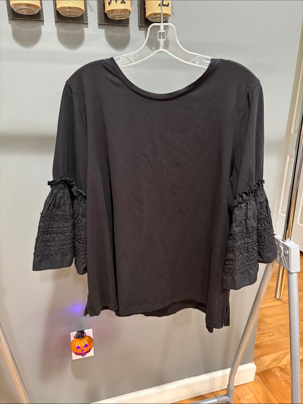 Chico's Black Ruffle & Lace Sleeve Long-Sleeve Tee